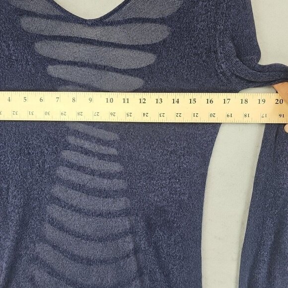 Uniq Top Womens M Blue Sheer Knit Strappy Back Bohemian Chic Long Sleeve Sexy - Picture 5 of 8